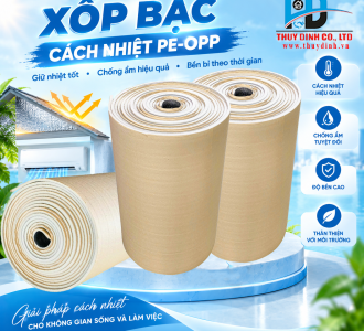 Tấm xốp bạc cách nhiệt PE-OPP (1 mặt bạc, 1 mặt keo) 3 ly  - (100m / Cuộn)
