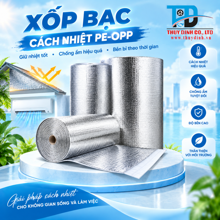 Tấm xốp bạc cách nhiệt PE-OPP (1 mặt bạc) 10 ly - (50m / Cuộn)